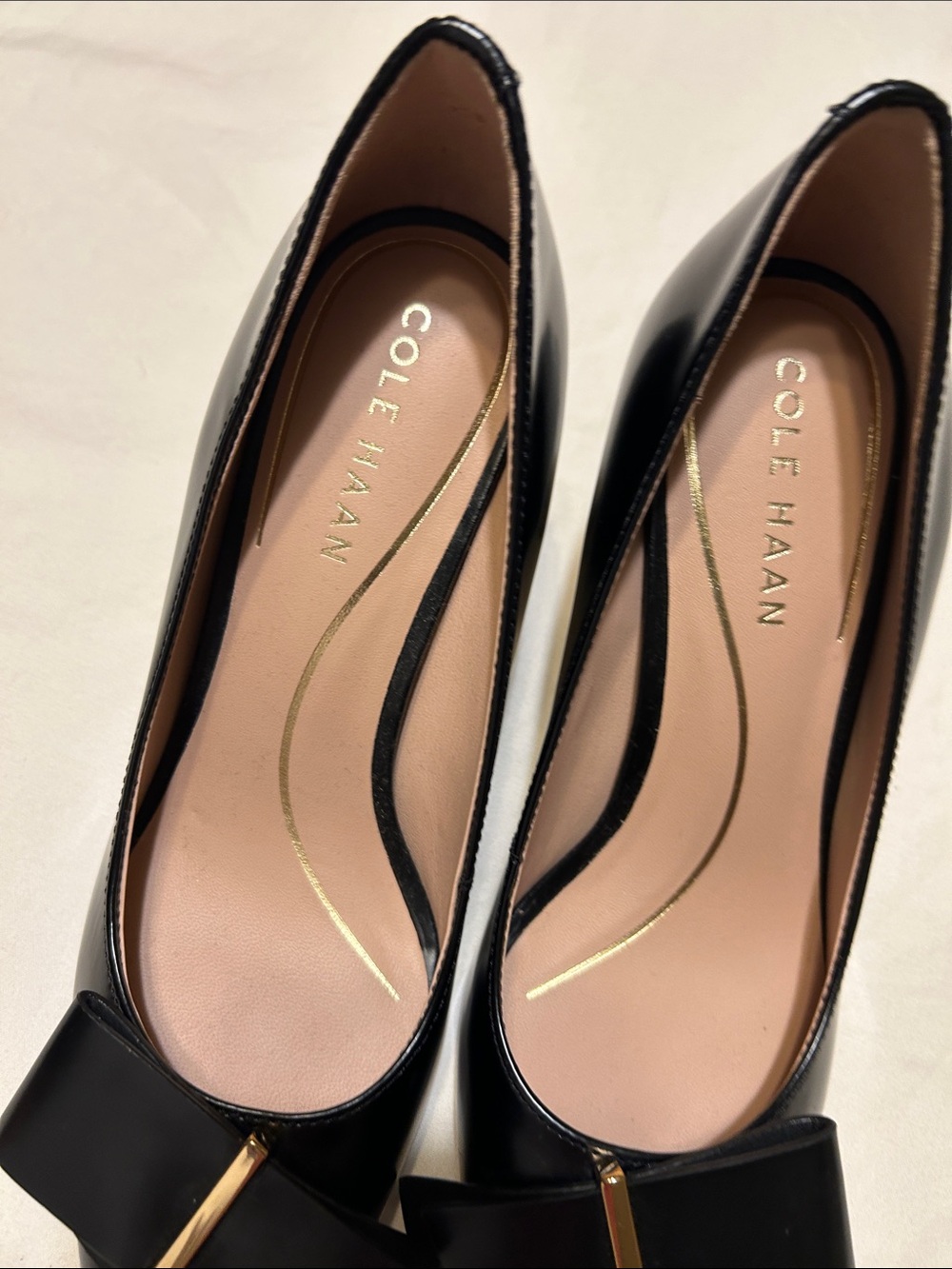 Cole Haan Black Pointed-Toe Pumps with Bow Accent - Picture 10 of 11
